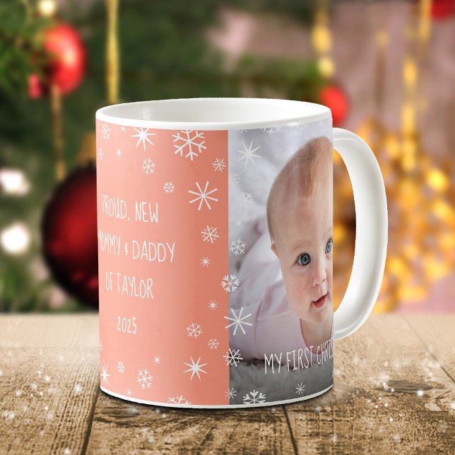 Photo Baby 1st Christmas New Mum Dad Custom Peach Coffee Mug (Creator Uploaded)