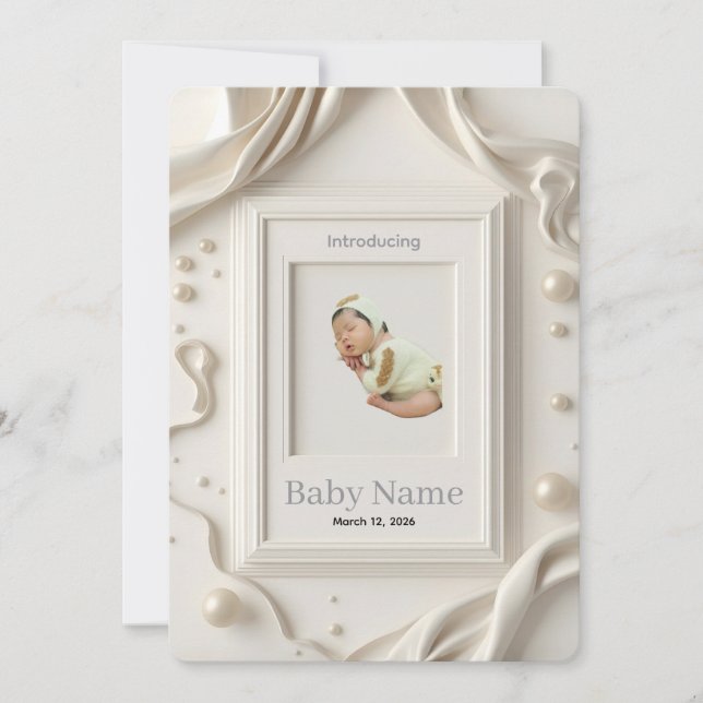 Photo Baby Announcement Card | Minimal Neutral New (Front)
