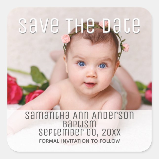 Photo baby announcement DIY save the date Square Sticker (Front)