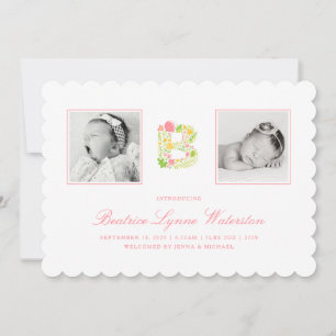 PHOTO BABY ANNOUNCEMENT Floral Alphabet B