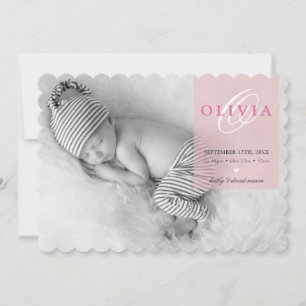 PHOTO BABY ANNOUNCEMENT initial overlay blush pink