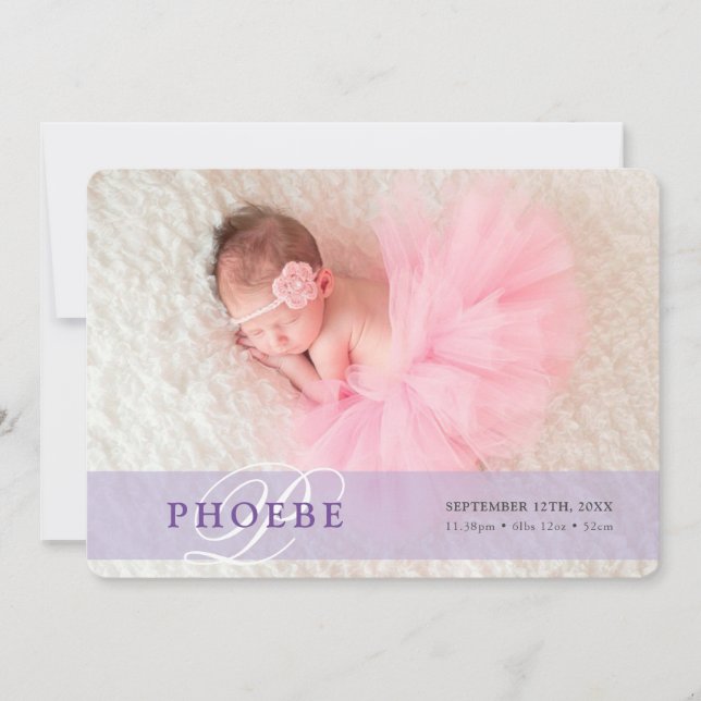 PHOTO BABY ANNOUNCEMENT initial overlay purple (Front)