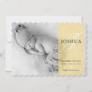 PHOTO BABY ANNOUNCEMENT initial overlay yellow