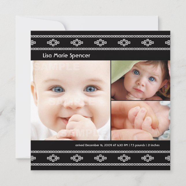 Photo Baby Black Bandhini Birth Announcement (Front)