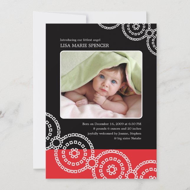 Photo Baby Black Bandhini Birth Announcement (Front)