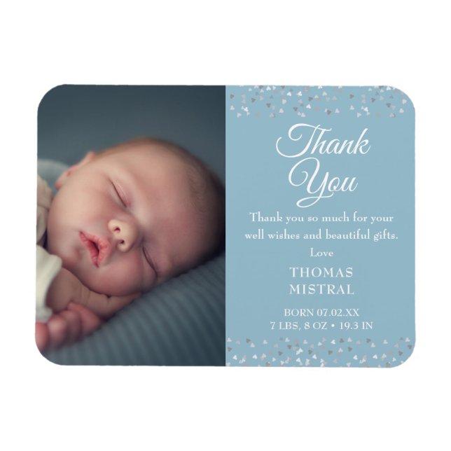 Photo Baby Boy Script Thank You Birth Announcement Magnet (Horizontal)