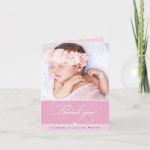 PHOTO BABY elegant fancy calligraphy pretty pink Thank You Card
