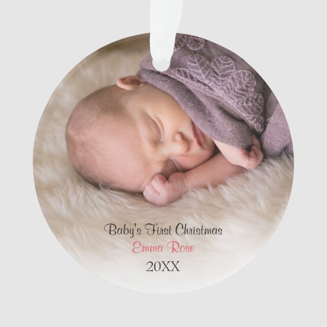 Photo Baby Girl Pink Babys First Christmas Ornament (Front)