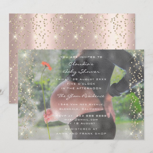 Photo Baby Shower Birthday Rose Gold Confetti Invitation (Front/Back)