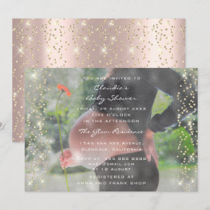 Photo Baby Shower Birthday Rose Gold Confetti Invitation