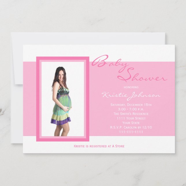 Photo Baby Shower Invitations Photo on Pink (Front)