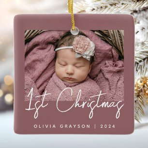 Photo Baby's First Christmas Dusty Rose Ceramic Ceramic Ornament