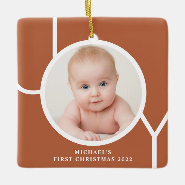 Photo Baby's First Christmas Rust Photo Ceramic Ornament (Front)