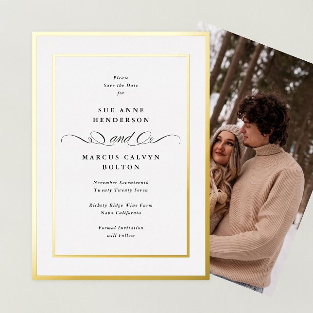 Photo Back Gold Frame Wedding Save The Date (Creator Uploaded)