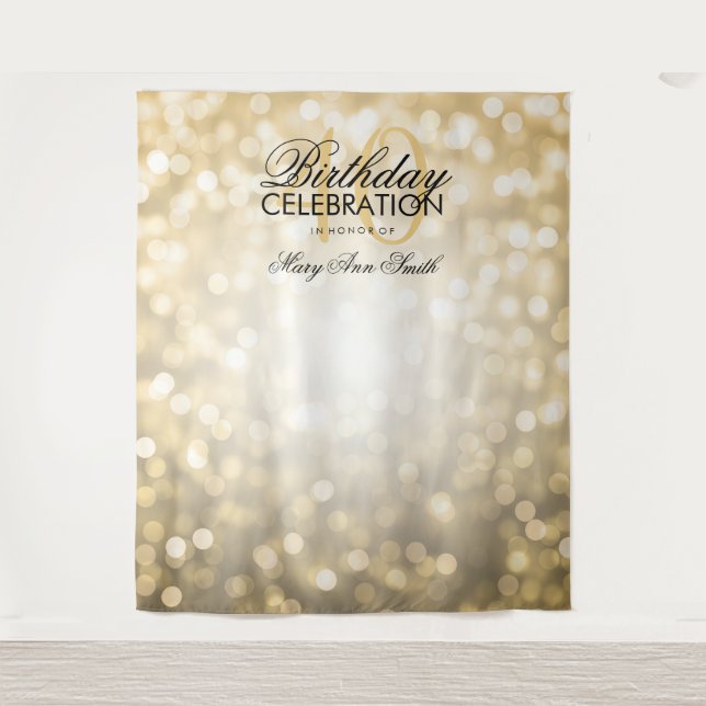 Photo Backdrop 40th Birthday Gold Glitter Lights Tapestry (Front)