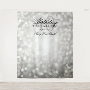 Photo Backdrop 40th Birthday Silver Glitter Lights Tapestry