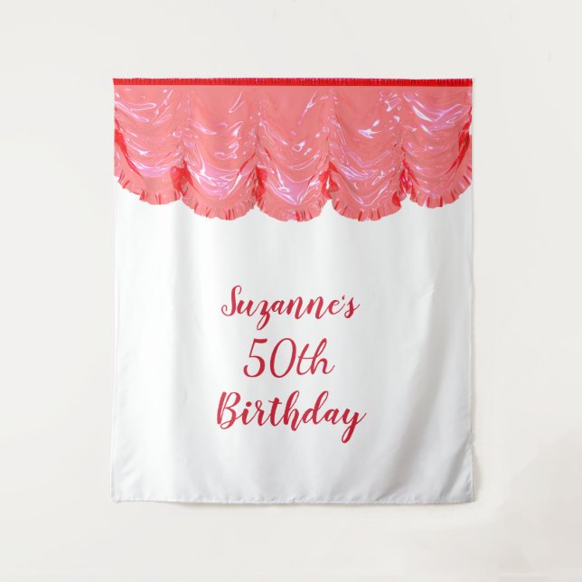 Photo Backdrop 50th Birthday Party Black Red Tapestry (Front)