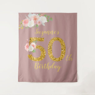 Photo Backdrop 50th Birthday Party Gold Flower Tapestry