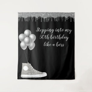 Photo Backdrop 50th Birthday Party Silver Glitter Tapestry