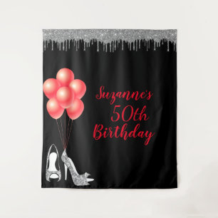 Photo Backdrop 50th Birthday Party Silver Glitter Tapestry