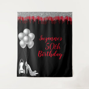 Photo Backdrop 50th Birthday Party Silver Glitter Tapestry
