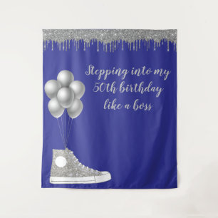 Photo Backdrop 50th Birthday Party Silver Glitter Tapestry