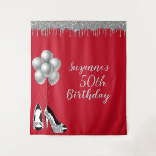 Photo Backdrop 50th Birthday Party Silver Glitter Tapestry