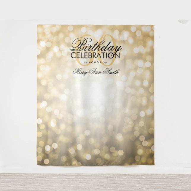 Photo Backdrop 60th Birthday Gold Glitter Lights Tapestry (Front)