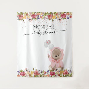 Photo Backdrop Baby Shower Pink Teddy Bear  Tapestry