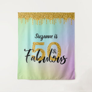 Photo Backdrop Booth 50 and Fabulous Party Gold Tapestry