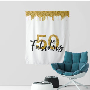 Photo Backdrop Booth 50 and Fabulous Party Gold Tapestry