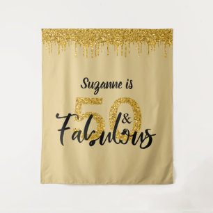 Photo Backdrop Booth 50 and Fabulous Party Gold Tapestry