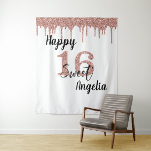Photo Backdrop Booth Sweet 16 Sixteen Rose Gold Tapestry