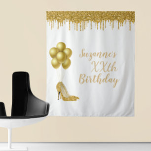 Photo Backdrop Custom Birthday Party Gold Glitter Tapestry