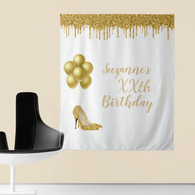 Photo Backdrop Custom Birthday Party Gold Glitter Tapestry (Creator Uploaded)