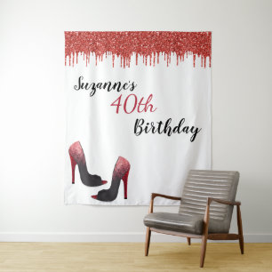 Photo Backdrop Custom Birthday Party Red Glitter Tapestry