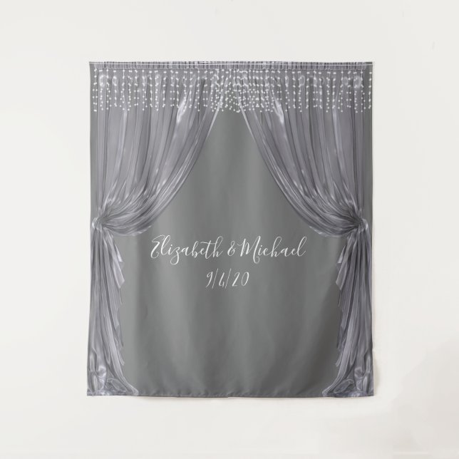 Photo Backdrop Wedding Elegant Silver Curtain Tapestry (Front)