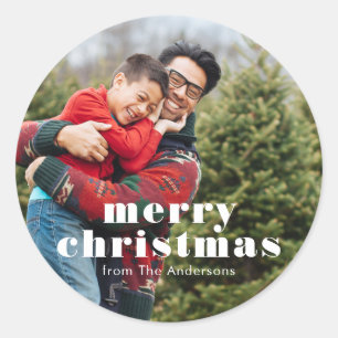 Photo Background Merry Christmas Classic Round Sticker