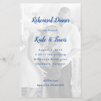 Photo Background Navy Blue Rehearsal Dinner Invite Flyer