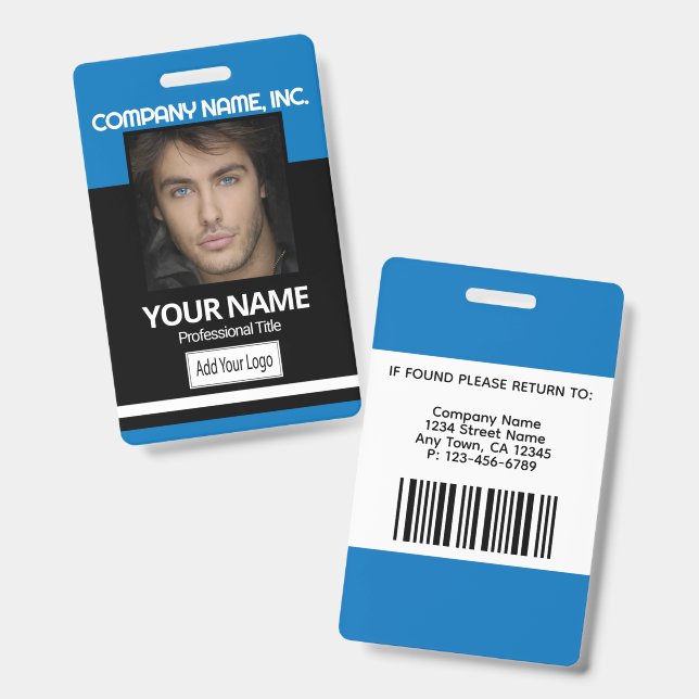 Photo Badge - Black and Blue ID Badge (Front & Back)