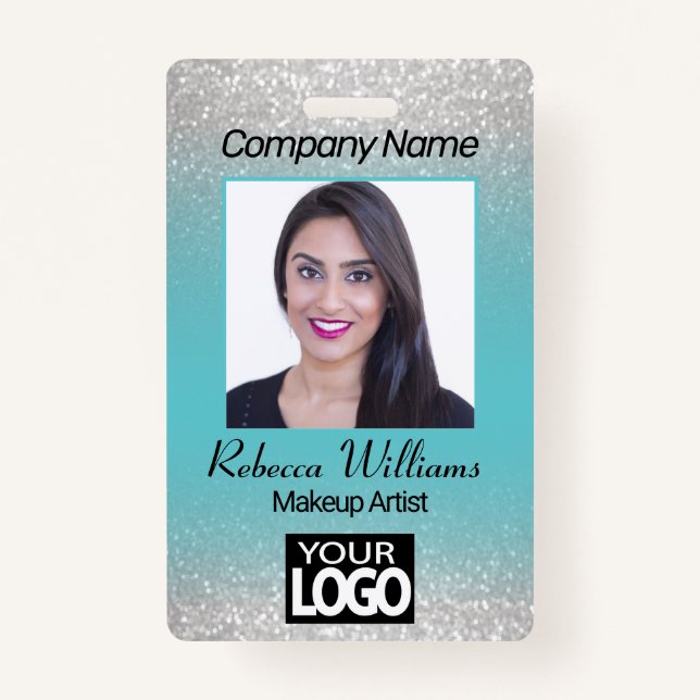 Photo Badge - Blue with Faux Glitter ID Badge (Front)