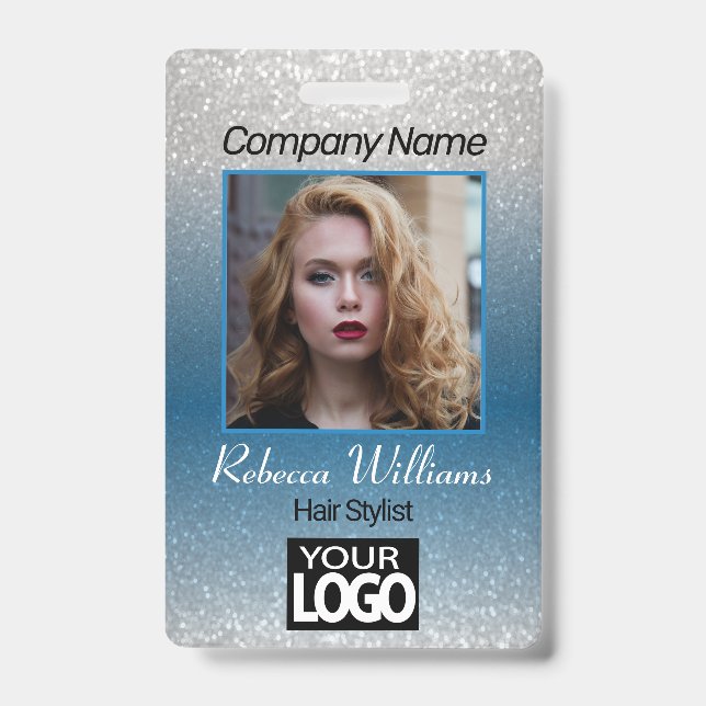 Photo Badge - Dark Blue with Faux Glitter ID Badge (Front)