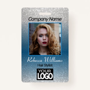 Photo Badge - Dark Blue with Faux Glitter ID Badge