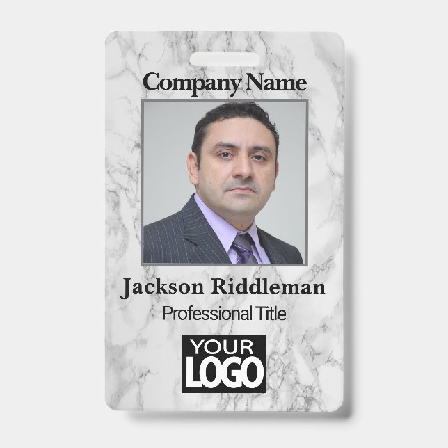Photo Badge - Grey Marble ID Badge (Front)