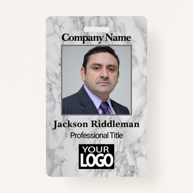 Photo Badge - Grey Marble ID Badge (Front)
