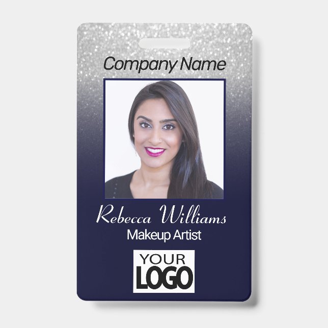 Photo Badge - Navy Blue with Faux Glitter ID Badge (Front)