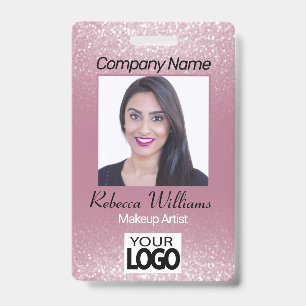 Photo Badge - Pink Rose Glitter ID Badge