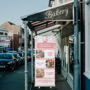 Photo Bakery Kitchen Utensils Red Gingham Retractable Banner