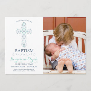Photo Baptism, Christening Invitation - Baby Boy