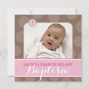 PHOTO BAPTISM cute large polka dot pink Invitation